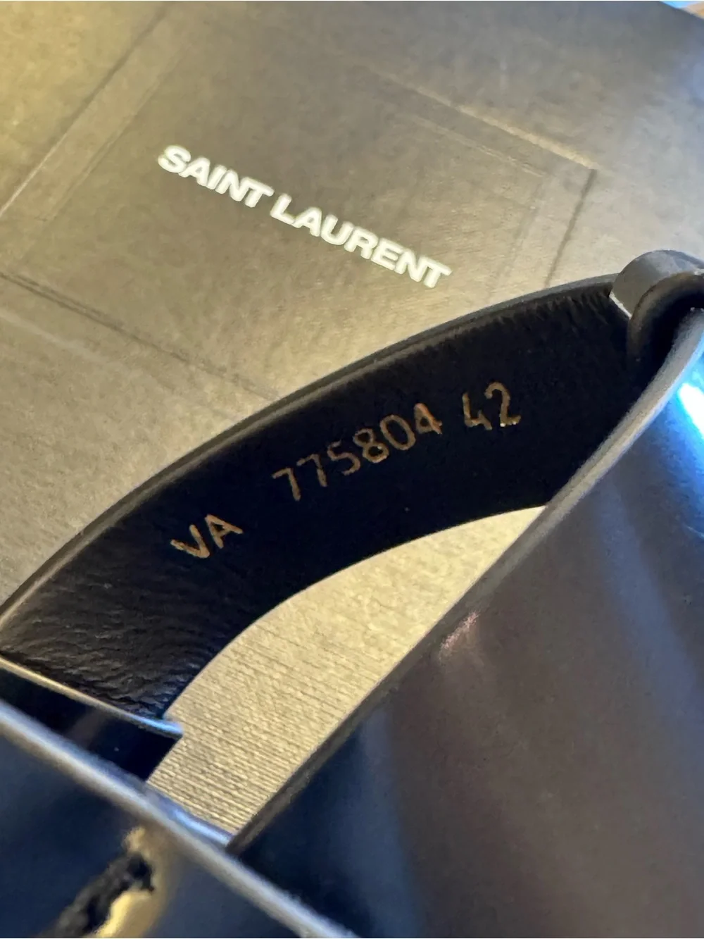 AUTHENTIC Saint Laurent Cassandre Leather Sandals In Black - Size 42